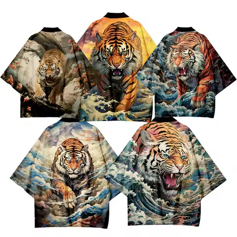 2024 New Japanese Classic Tiger Graphic Women Kimono Asian Clothes Kimonos Men's Cardigan Japan Unis