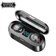 Vitog F9 V5.0 TWS wireless Bluetooth headphones LED display with 2000mAh power bank headphones with 