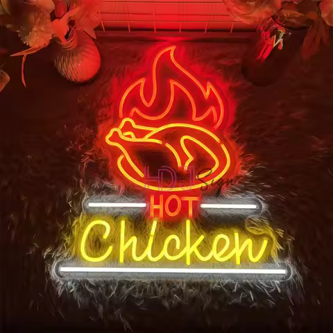 Hot Chicken Neon Led Sign Home Party Bar Decor Restaurant LED Neon Lights USB Western-style Cafeteri