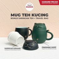Portable Tea Infuser Cup | Gelas Teh Keramik | Cat Mug Aesthetic 300ml