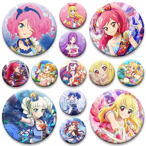 Cute Anime Aikatsu Brooches Hoshimiya Ichigo,Kiriya Aoi,Kazesawa Sora Cartoon Badge Round Lapel Pin 