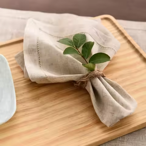 1/4/6pcs Hemstitched Linen Khaki Napkins Christmas Cloth Napkins Nature Color Dinner Napkins Washabl