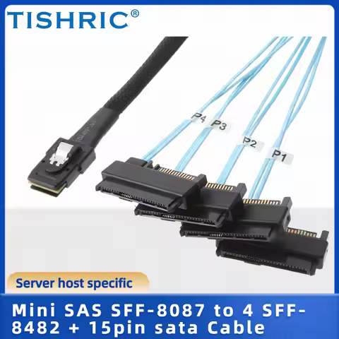 TISHRIC 0.5M 1M Mini SAS HD SFF-8643 SFF-8087 To SFF-8482 29Pin Connector Splitter 4xSATA Power Cabl