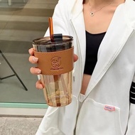 ZOWOKI Gelas Tumblr Kaca Bening Gelas susu Gelas Mug Gelas Kaca dengan Tutup Anti Bocor 450ml Botol