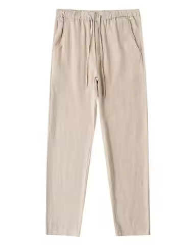 Men's Cotton Linen Casual Pants Baggy Streetwear Men Joggers Sports Trousers Solid Color Long Straig