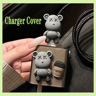 For OPPO 33w Frosting Bear Cartoon Pattern Charger Cover Grey Soft TPU Case Android USB to TYPE C Prot for op 18w/65w/67w/80w/100w Charger Protector