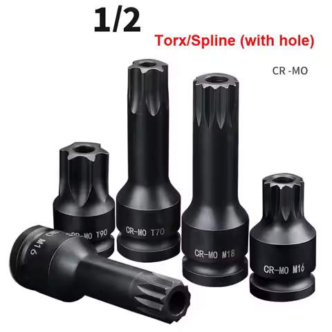 1PCS Torx Bit 1/2" Drive Socket Adaptor T55 T60 T70 T80 T90 T100 TM14 M16 M18 Spline MM Electric Imp