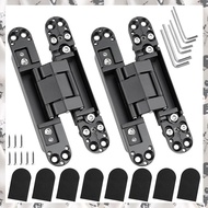 (TQHE) 2PCS Zinc Alloy Invisible Hinge 3-Way Adjustable Butt Hinges Concealed Hinges Black