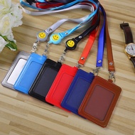 Women Men Pu Leather ID Credit Bank Card Holder Students Bus Card Case Lanyard Male Visit Door Identity Badge Cards Cover Name Retractable Landyard Cardholder Ezlink Pass