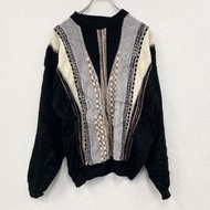 古著 00 年代 BARRAGE COOGI 風格腈綸針織毛衣，3D 立體針織，復古款，滿版印花，顏色，黑色，M 碼