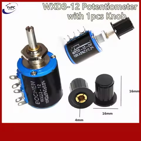 1PCS WXD3 WXD3-12 +1PCS Black knob multi-turn Potentiometer 100R 200R 220R 470R 2.2K 3.3K 4.7K 47K 6
