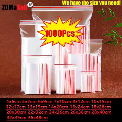 1000-100Pcs Small Zip Lock Plastic Bags Transparent Bag Reclosable Vacuum Storage Bag Clear Bags Zip