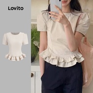Lovito Casual Ruffle Hem Spring/summer Blouse for Women L143ED333 Lovito Blus Lengan Ruffle Santai M