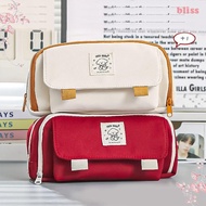 BLISS Aesthetic Pencil Bag, Cosmetic Pouch Desktop Organizer Pen Pencil Cases, Simple Minimalism Canvas Large Capacity Pencil Holder Children