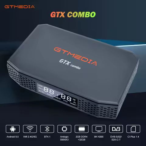 GTMEDIA GTX COMBO Android 9.0 TV BOX，DVB-S/S2/S2X,ATSC-T1.0/C,DVB-T/T2/C/C2,ISDBT 8K H265 4K display
