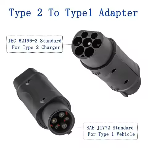 32A EV Charger Converter Type 2 to 1 for Electric Car with J1772 Type 1 Socket to 2 IEC 62196 EV Cha