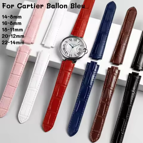 Leather Watch Strap Double Convex Lug Fit Cartier Ballon Bleu & Tank Key Men Women Band 8X14 8X16 11