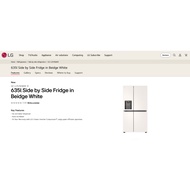 NEW LG GC-L257KQKW 635l Side by Side Fridge in Beidge White with Ice and water dispenser, Auto Ice M