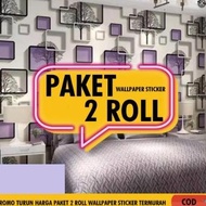 UNGU NEWEST WALLPAPER PACKAGE 2 ROLL PURPLE SQUARE MOTIF WALLPAPER STICKER SIZE 4.5 METERS X 45 CM 3