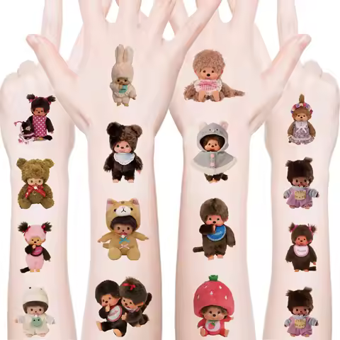 30pcs Cute Monchhichi Simple Easy To Clean HD Tattoo Sticker