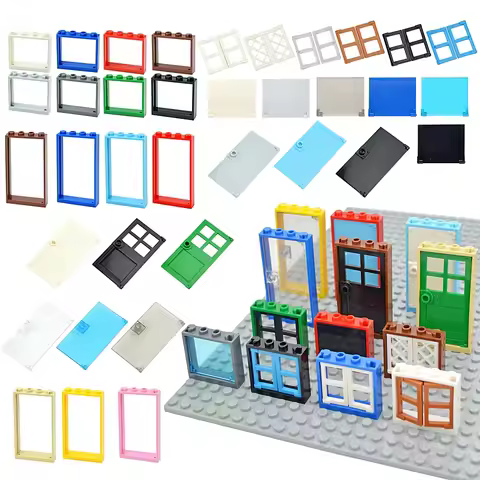 DIY Building Blocks Thick Window Door Transparent Frame Bricks 1x4x6 Educational Creative Kid Toys C