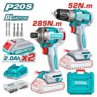 ไขควงกระแทก ไร้สาย 285N x สว่านไขควง ไร้สาย 52N BL motor 20V Total TCKLI20272 Combo set 48