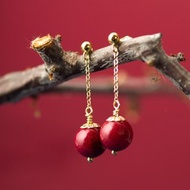 紫金砂硃砂 8mm 14K包金耳環