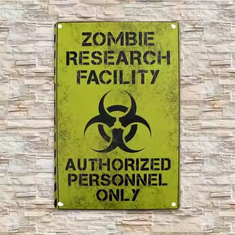 Biohazard Sign Retro Metal Wall Decor 8x12 Inch, Zombie Lab Warning Plaque for Man Cave Garage, Vint