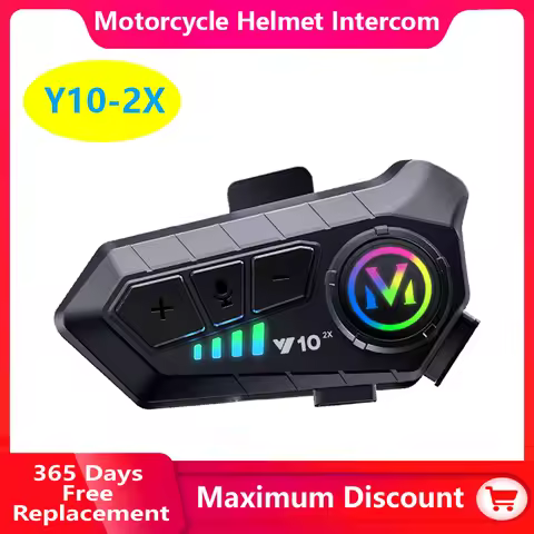 Y10-2X Motorcycle Helmet Bluetooth Headset Intercom The Large Batterylasts 48 Hours lntelligent Nois