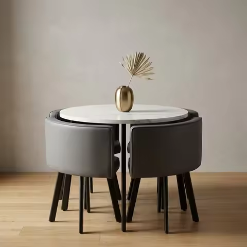 #Luxury Nordic Dining Table Set 4 Chairs Simple Modern Kitchen Furniture Combination Round Dining Ro