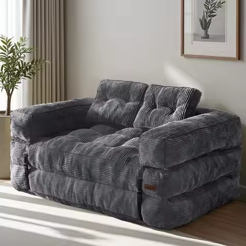 Folding Sofa Bed,8" L-Shaped Convertible Bean Bag Chair with Armrests