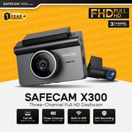 SAFECAM X300 WIFI 3-Channel Dashcam 1080P Front + 720P Inner + 720P Rear Dashcam WIFI Control 24-H
