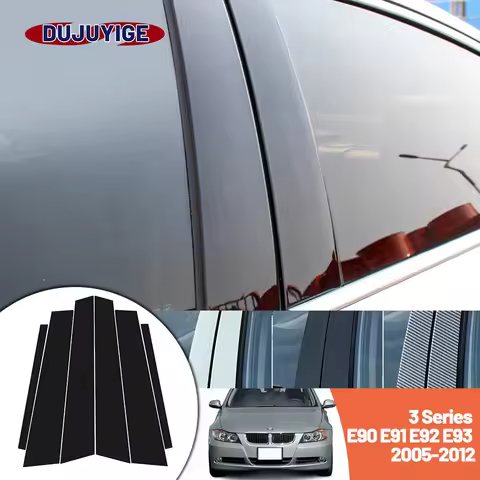 Bright black carbon fiber door and window B C Pillar sticker suitable For BMW 3 Series E90 E91 E92 E