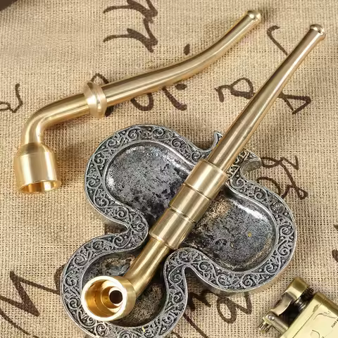 Brass Tobacco Pipe With Metal Filter Classic Smoking Pipe Gift for Men