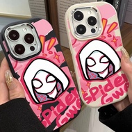 Pink Gwen Spider Man Couple Phone Case Compatible for IPhone 7 8 Plus 11 13 12 14 15 Pro Max XR X XS MAX SE 2020 Metal Frame Anti Drop Silicone Soft Case