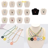 Amon Colorful Sunflower Beaded Necklace Bohemian Flower Necklace Handmade Bohemian Bead Necklace Cla