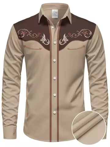 Men's Long Sleeve Shirt Cowboy Western Cowboy Vintage Hawaiian Shirt Comfortable Soft Men's Beach Sh