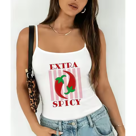 Vintage Extra Spicy Graphic Camisole Women Red Pepper Tank Top Summer Coquette Aesthetic Sleeveless 