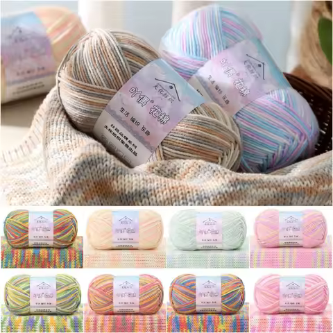 4Ply Knitting Yarn 50g/ball Yarn Count 16S Cotton Yarn Milk Cotton Blend Color Gradient Dyeing Gradi