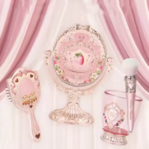 Flower Knows 9th Anniversary 4 Pcs Makeup Set Desktop Vanity Mirror Paddle Brush Air Cushion Comb Br