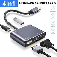VGA to Type C 4-in-1 Adapter USB Port Hub HDMI VGA 4K 60Hz Multiport Converter for Laptop PC Penyesu