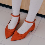 繫帶緞帶平底鞋 唇膏紅