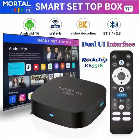 2026 T1+ Android 16 Smart TV Box Rockchip RK3518 WIFI6 BT 5.4 UI Interface 8K HD Media Player Voice 