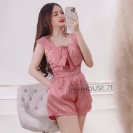 Set Of Spaghetti strap Croptop Spaghetti straps Wide Strap Shorts Chest Cup Freesize Embossed Brocad