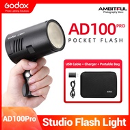 Godox AD100Pro 100Ws TTL 2.4G HSS 1/8000s Pocket Flash Light with 7.2V/2600mAh Lithium 360 Full Powe