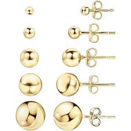 Barzel 18K Gold Plated Ball Stud Earrings Set, Sizes 3-10MM, 5 Pack, High Polish Finish Ball Suds