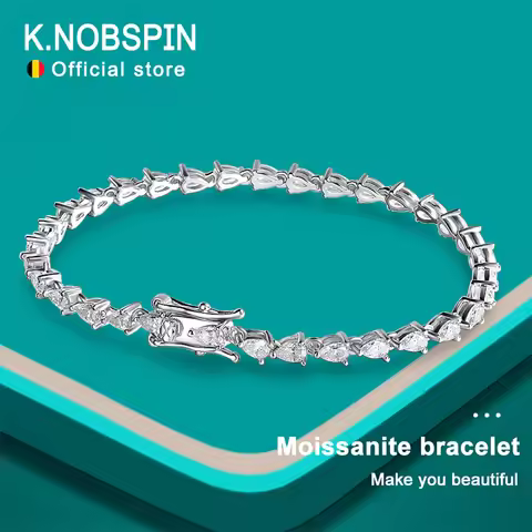 KNOBSPIN D VVS1 Pear Cut Moissanite Tennis Bracelet Diamond GRA s925 Sterling Silver 18k Dainty Tenn