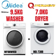 [COMBO]MIDEA MF100W95B 9.5kg Front Load Washing Machine + MIDEA MD-7388 7kg Vented Dryer Mesin Basuh