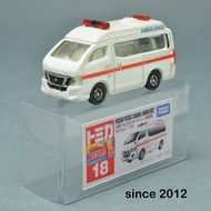 No.2192 โมเดลรถเหล็ก Tomica No.18 Nissan NV350 Caravan Ambulance ผลิตในประเทศเวียตนาม โดย Tomy ปี 2013