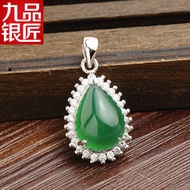 rantai nama rantai silver 925 original rantai leher Natural Chalcedony Pendant 925 Sterling Silver N